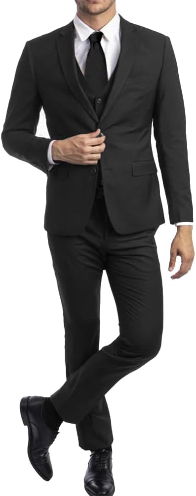 Men Suits 3 Piece Slim Fit Dress Tuxedo for Men Two Button Solid Jacket Vest Pants Set