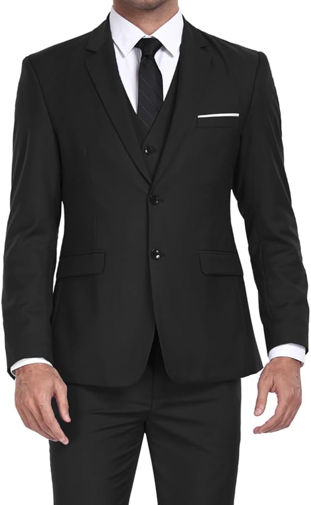 Men Suits 3 Piece Slim Fit Dress Tuxedo for Men Two Button Solid Jacket Vest Pants Set