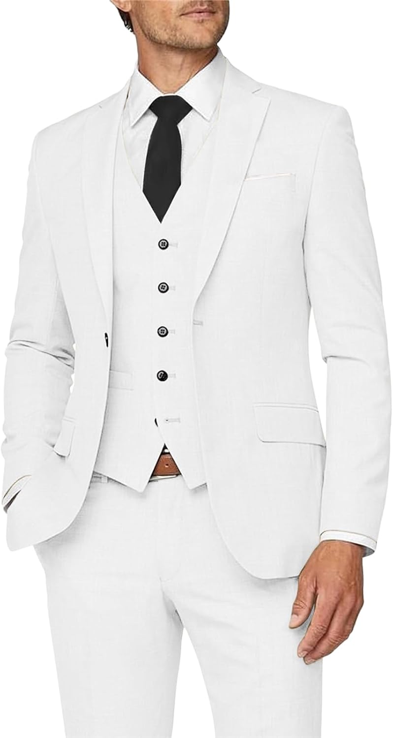 Men Slim Fit Suit Two Button 3 Piece Blazer Dress Business Wedding Party Jacket Vest Pant