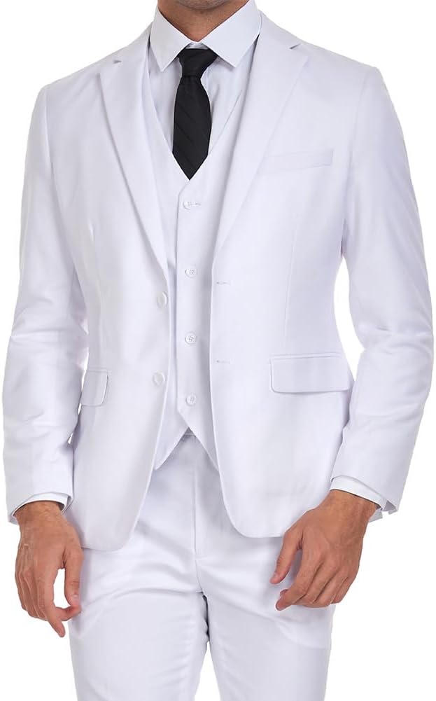 Men Suits 3 Piece Slim Fit Dress Tuxedo for Men Two Button Solid Jacket Vest Pants Set