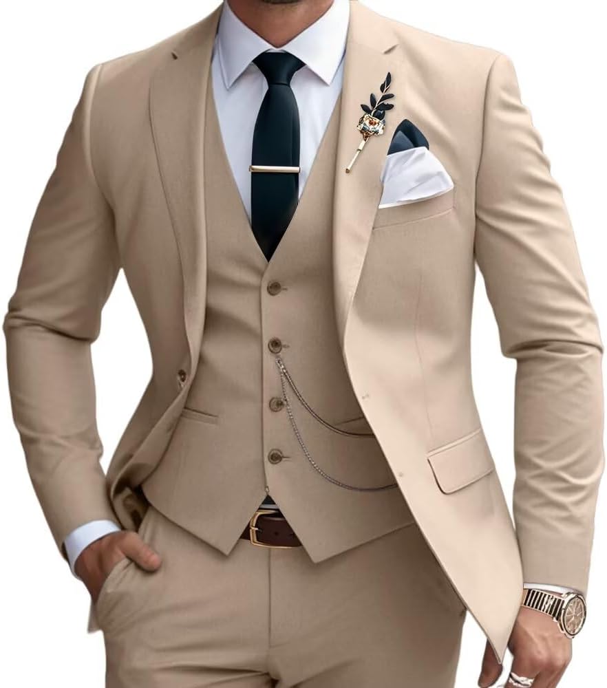 Mens Suits 3 Piece Slim Fit Suit Set Business Wedding Tuxedo Jacket Vest Pants