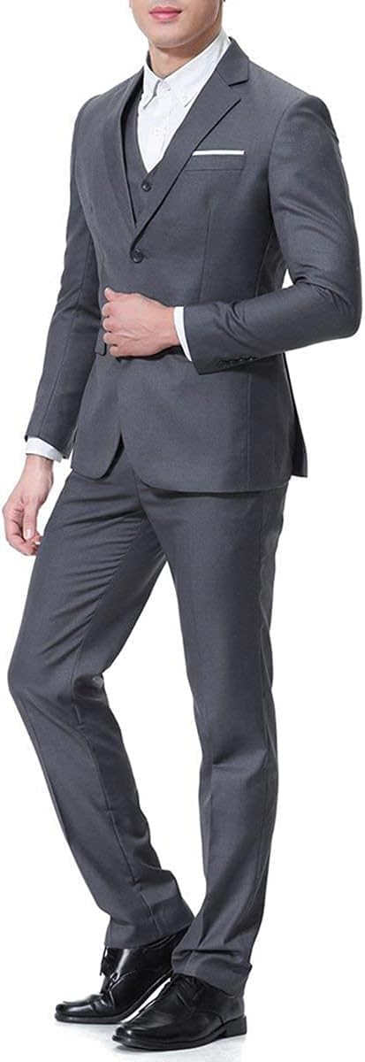 Men's 3-Piece 2 Buttons Slim Fit Solid Color Jacket Smart Wedding Formal Suit