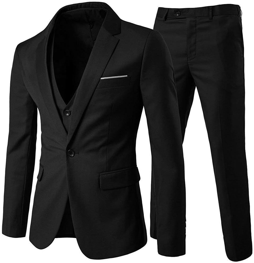Mens 3-Piece Suit Notched Lapel One Button Slim Fit Formal Jacket Vest Pants Set