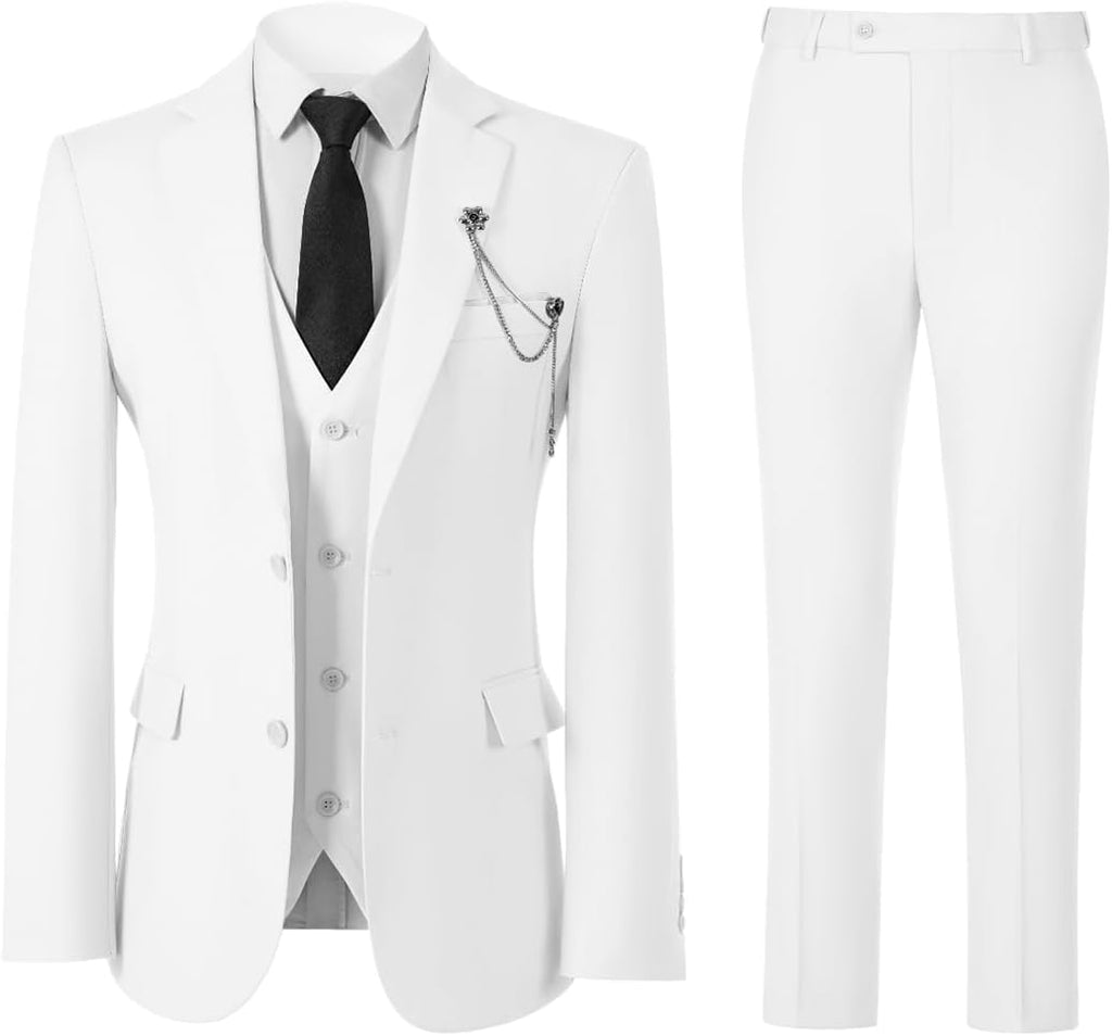Men Slim Fit Suit Two Button 3 Piece Blazer Dress Business Wedding Party Jacket Vest Pant