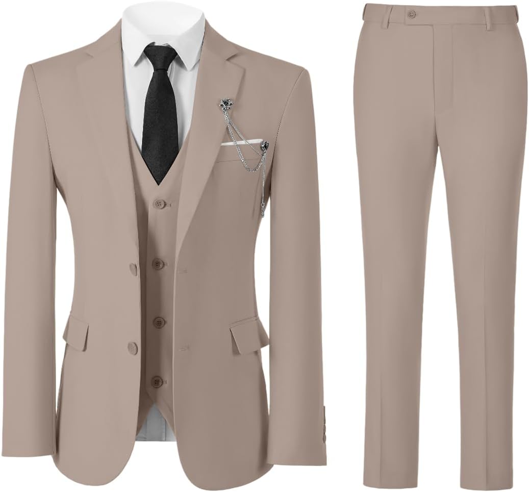 Men Slim Fit Suit Two Button 3 Piece Blazer Dress Business Wedding Party Jacket Vest Pant