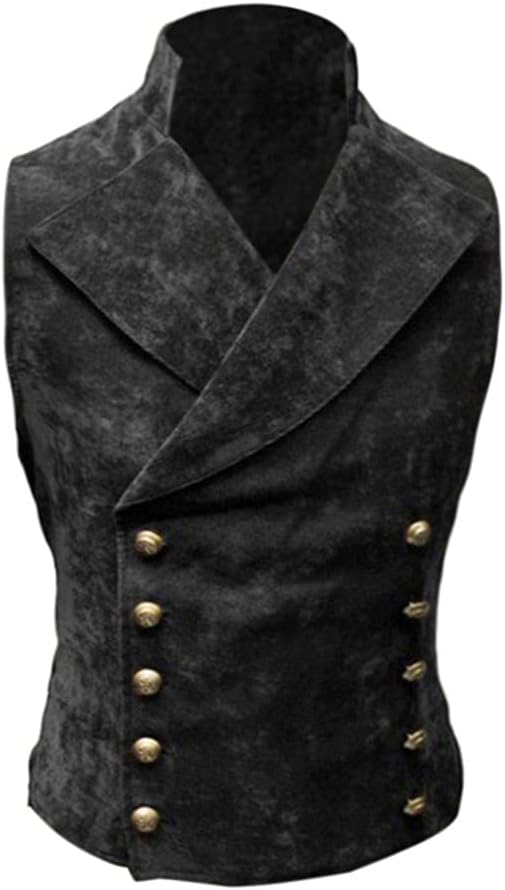 Men Faux Suede Double Breasted Vest Slim Fit Gothic Steampunk Waistcoat Gentleman Tuxedo Prom Party Formal Suit
