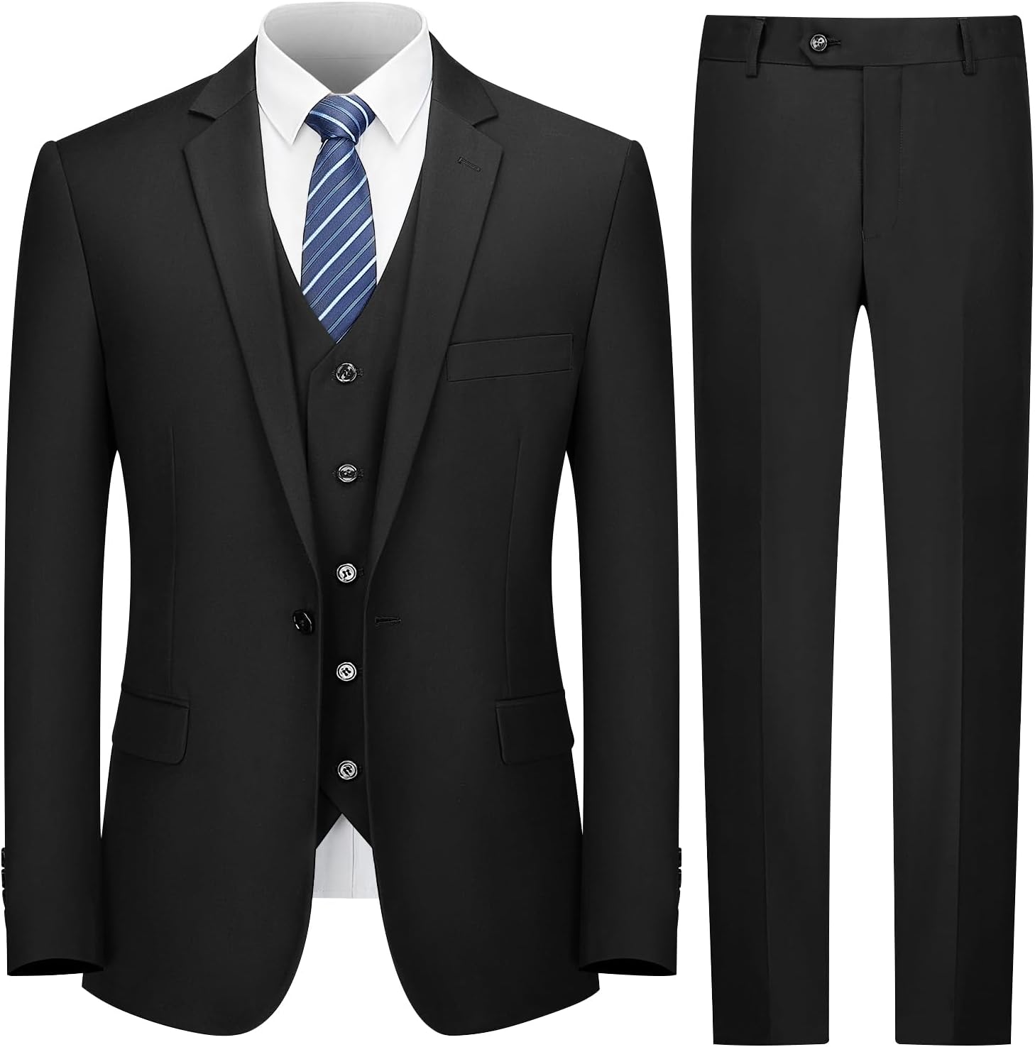 Men's Suit Slim Fit, 3 Piece Suits for Men, One Button Solid Jacket Vest Pants with Tie, Tuxedo Set