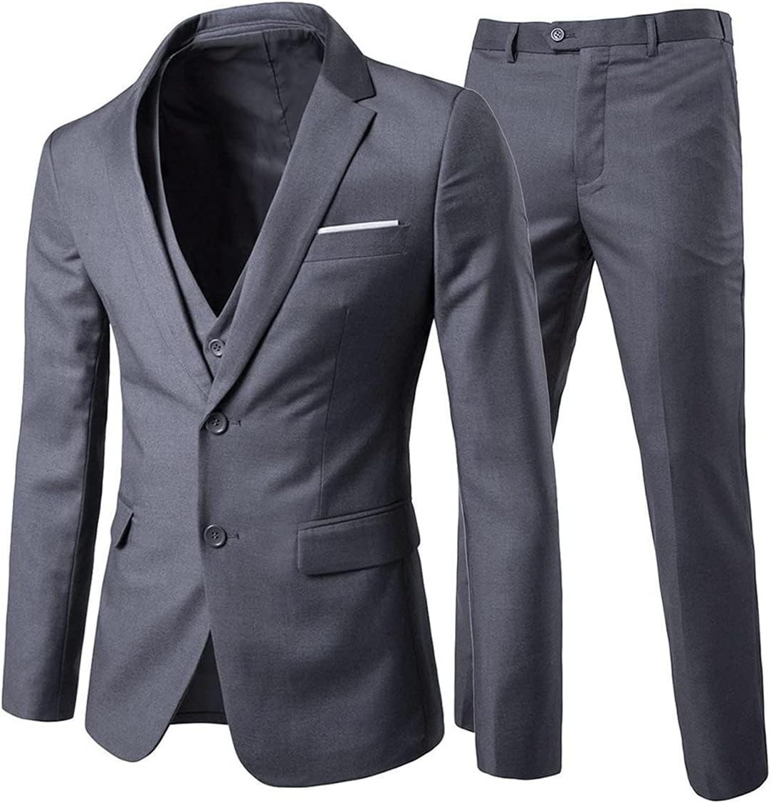 Men's 3-Piece 2 Buttons Slim Fit Solid Color Jacket Smart Wedding Formal Suit