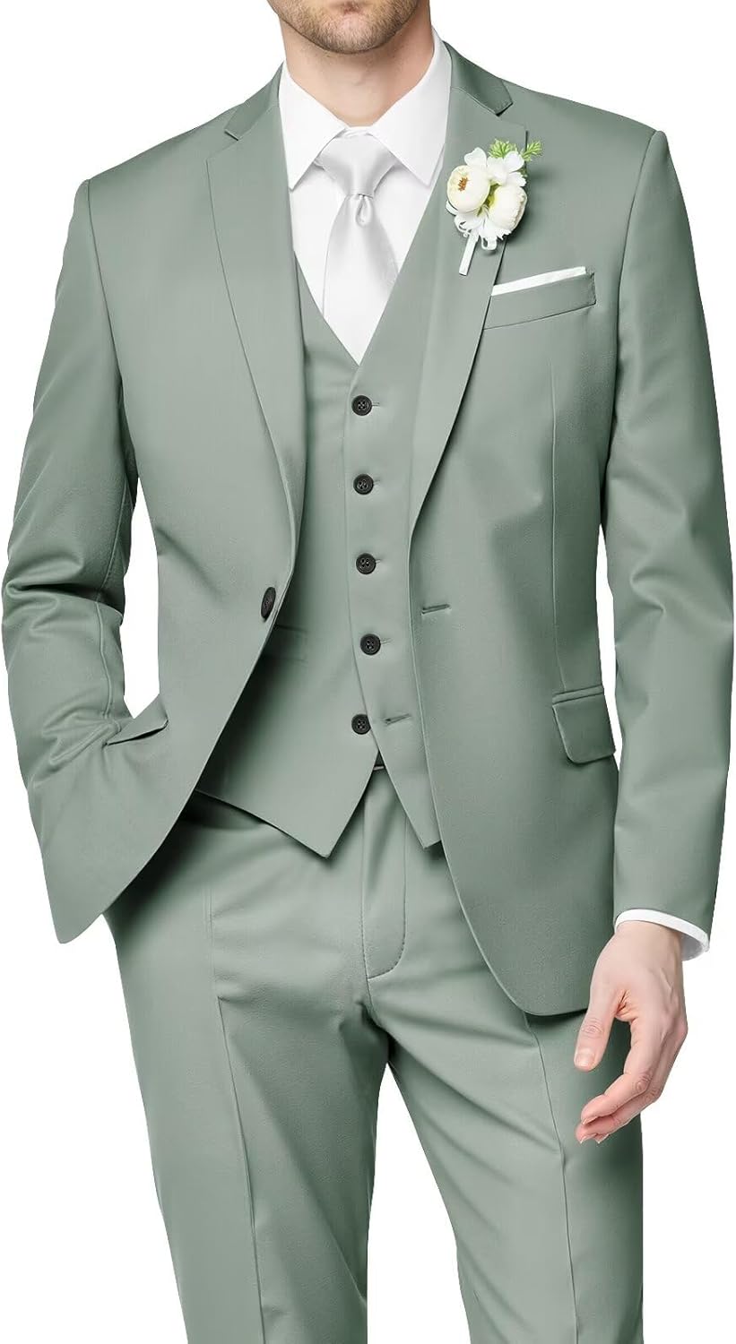 Men 3 Piece Suits Slim Fit Wedding Groomsmen Prom Business Suit One Button Blazer Jacket Vest Pants Tuxedo Set