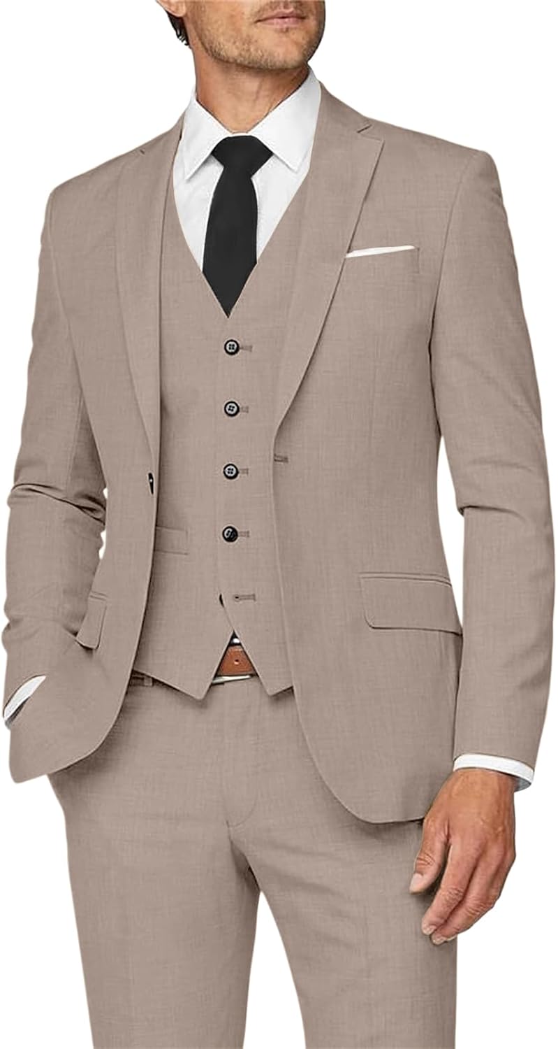 Men Slim Fit Suit Two Button 3 Piece Blazer Dress Business Wedding Party Jacket Vest Pant
