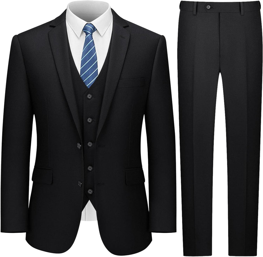 Men's Suits Slim Fit, 3 Piece Suits for Men, 2 Buttons Solid Jacket Vest Pants, Tuxedo Set for Business, Wedding