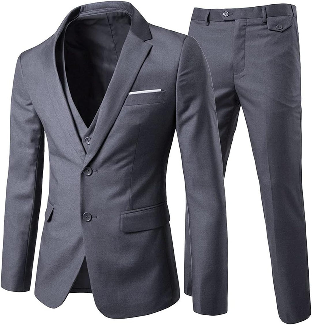 Men's 3-Piece 2 Buttons Slim Fit Solid Color Jacket Wedding Formal Suit
