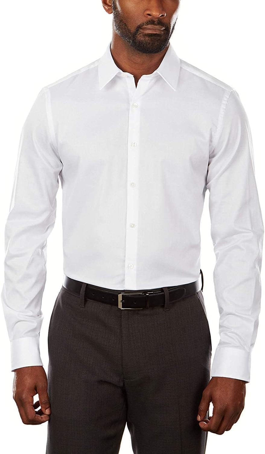 Men Dress Shirt Slim Fit Flex Collar Stretch Solid