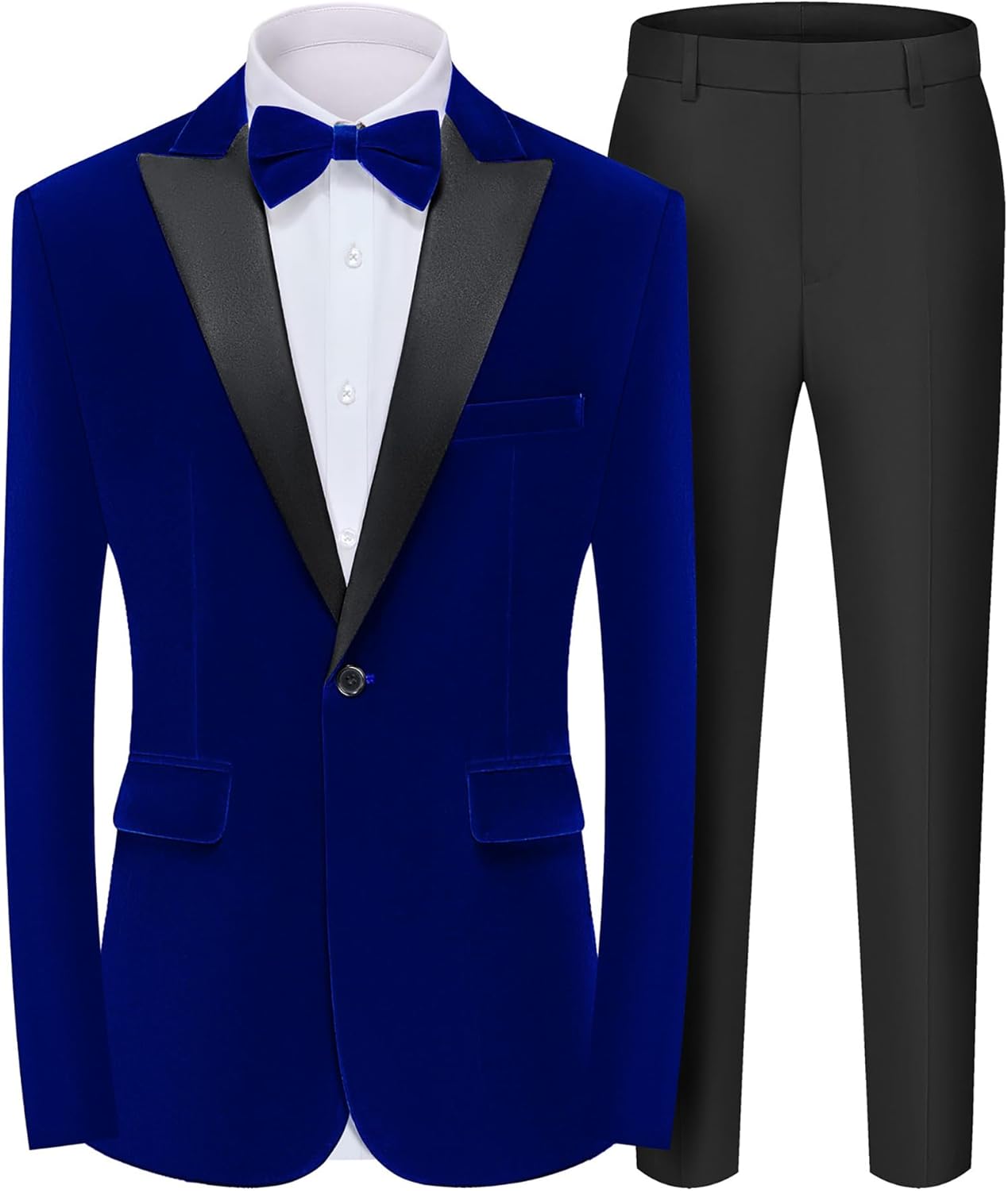 Men's 2 Piece Velvet Suit Peak Lapel One Button Slim Fit Tuxedo Blazer Party Dinner Jacket & Pants