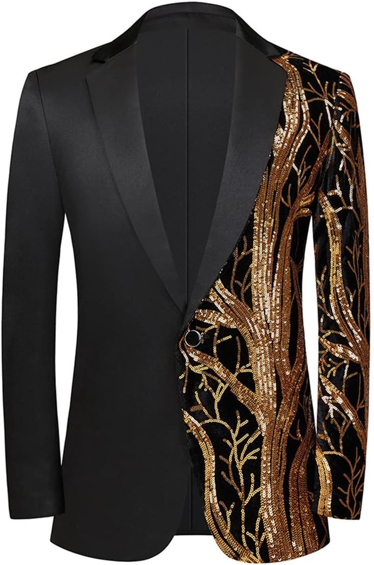 Mens 2 Piece Suit Slim Fit Sequin Shiny One Button Tuxedo Black Sequin Jacket Pants Sets for Wedding Party Prom