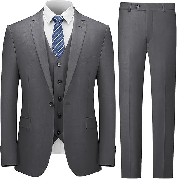 Men's Suit Slim Fit, 3 Piece Suits for Men, One Button Solid Jacket Vest Pants with Tie, Tuxedo Set