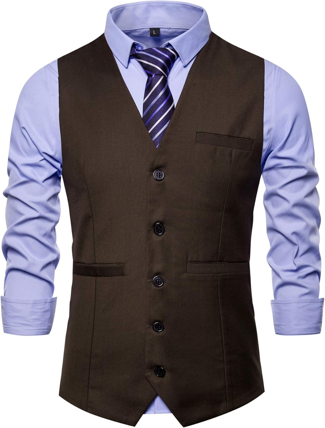 Men Formal Business Suit Vests 5 Buttons Regular Fit Waistcoat for Suit or Tuxedo