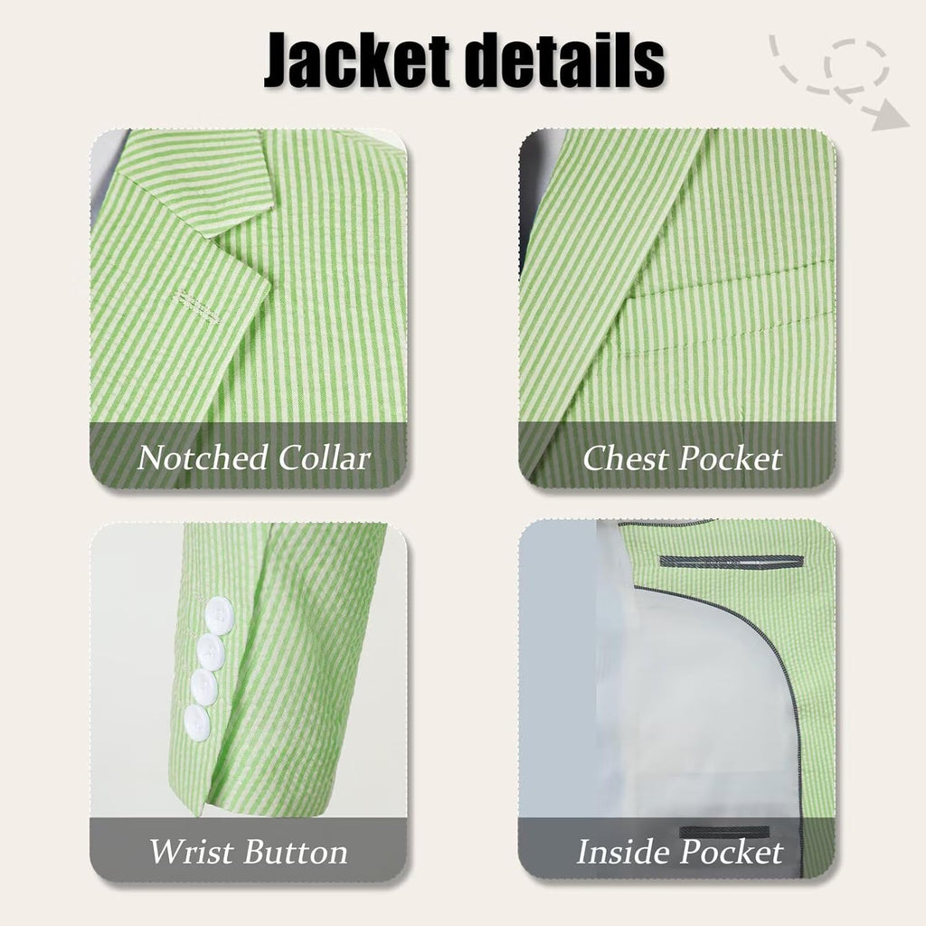 Mens Summer Seersucker Suit 2 Piece Double Breasted Buckle Striped Tuxedos for Men Wedding Striped Suits Beach Party