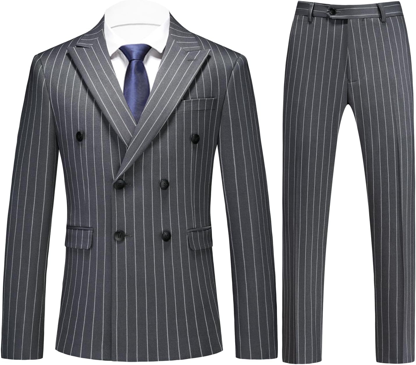 Men 2 Piece Pinstripe Suit for Men Double Breasted Tuxedo Business Wedding Dinner Party Jacket Pants Suit Set