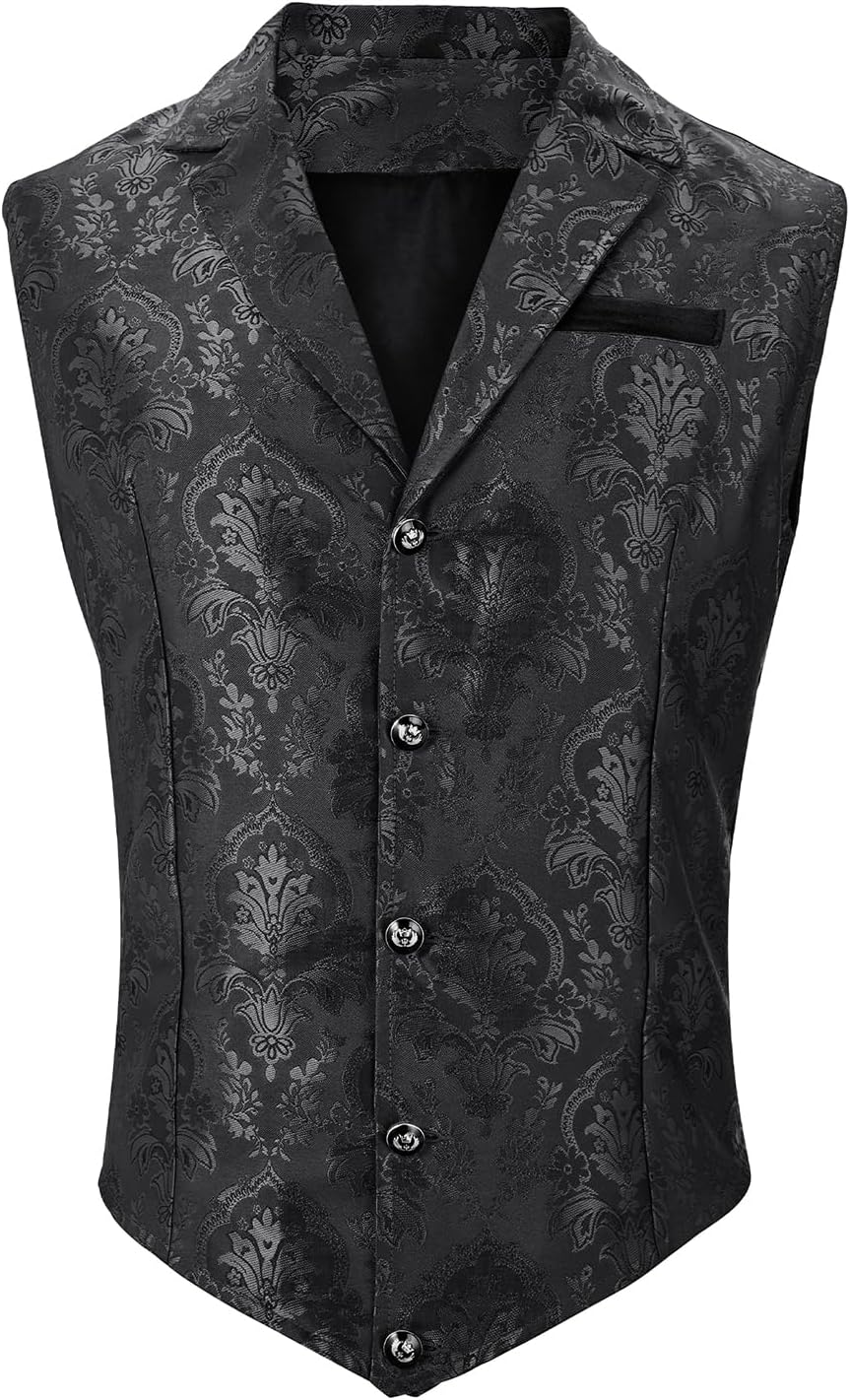 Men Suit Vest Victorian Suit Steampunk Gothic Waistcoat V-Neck Business Dress Formal Vest Wedding Party