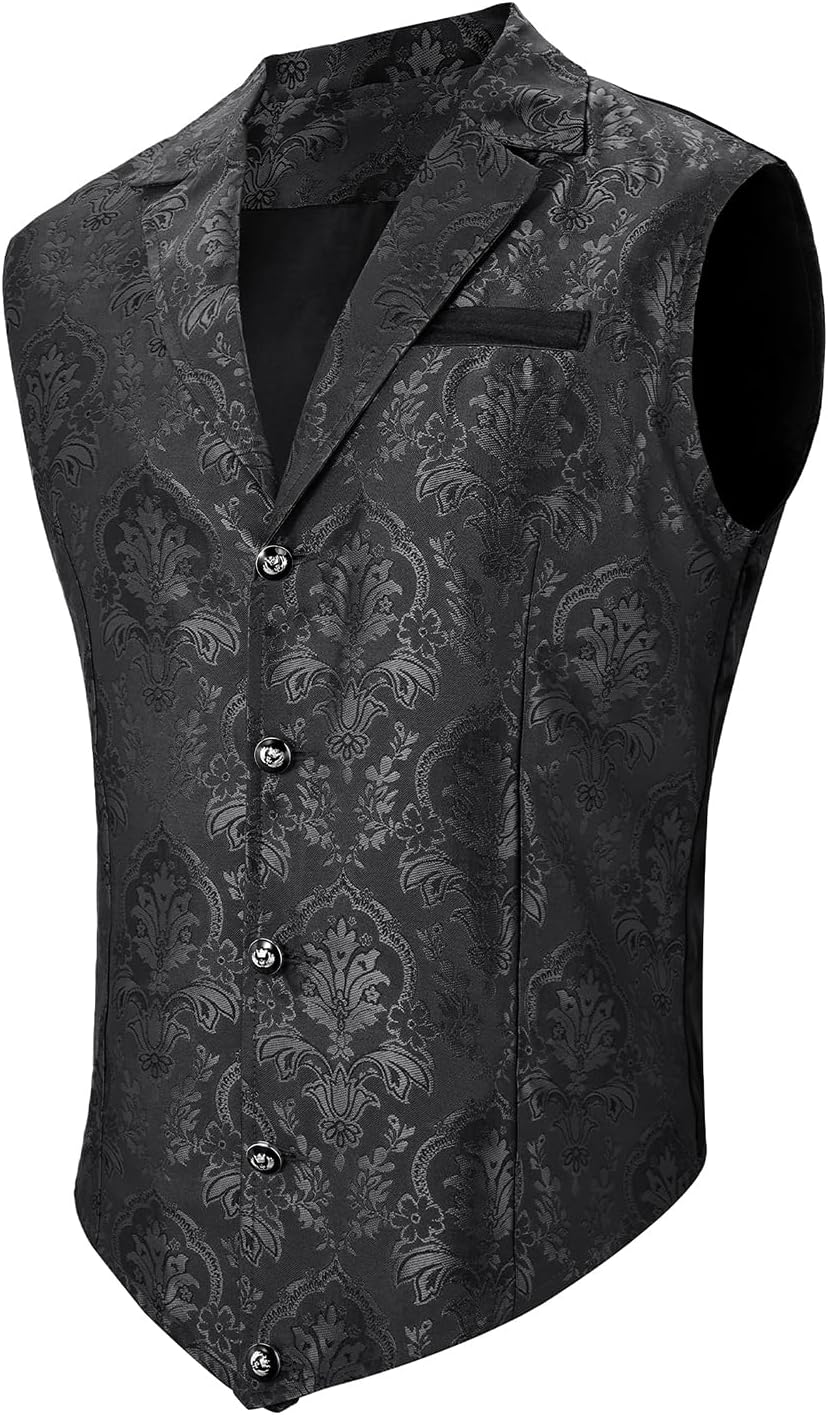 Men Suit Vest Victorian Suit Steampunk Gothic Waistcoat V-Neck Business Dress Formal Vest Wedding Party