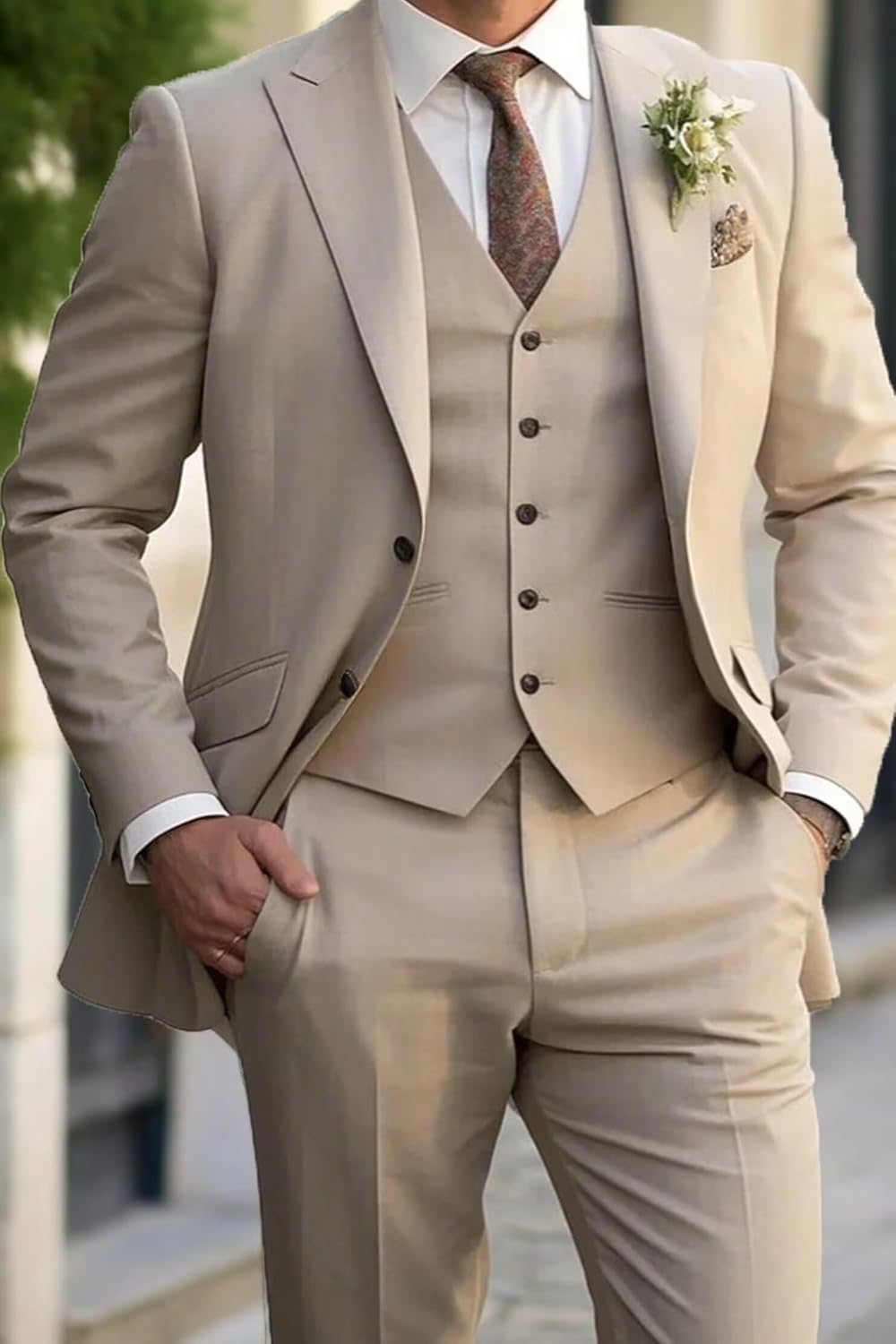 Mens 3 Piece Slim Fit Suit Elegant Wedding Suits for Men Two Button Blazer Suit Men Peak Lapel Prom Suits Set