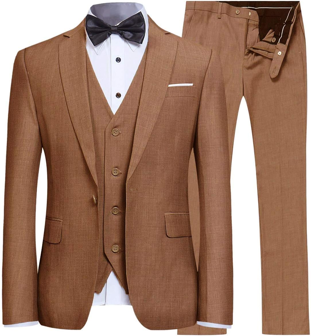 Men's Slim Fit 3 Piece Suit One Button Business Wedding Prom Suits Blazer Tux Vest Trousers