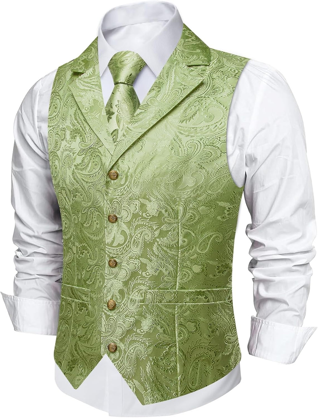 Silk Paisley Vest and Tie Set for Men Formal Waistcoat Regular Fit Lapel Dress Vest for Tuxedo Wedding Party