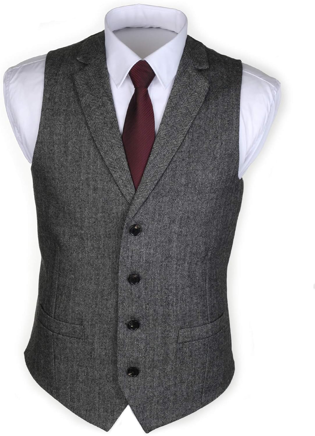 2Pockets 4Buttons Wool Herringbone Tweed Tailored Collar Suit Vest