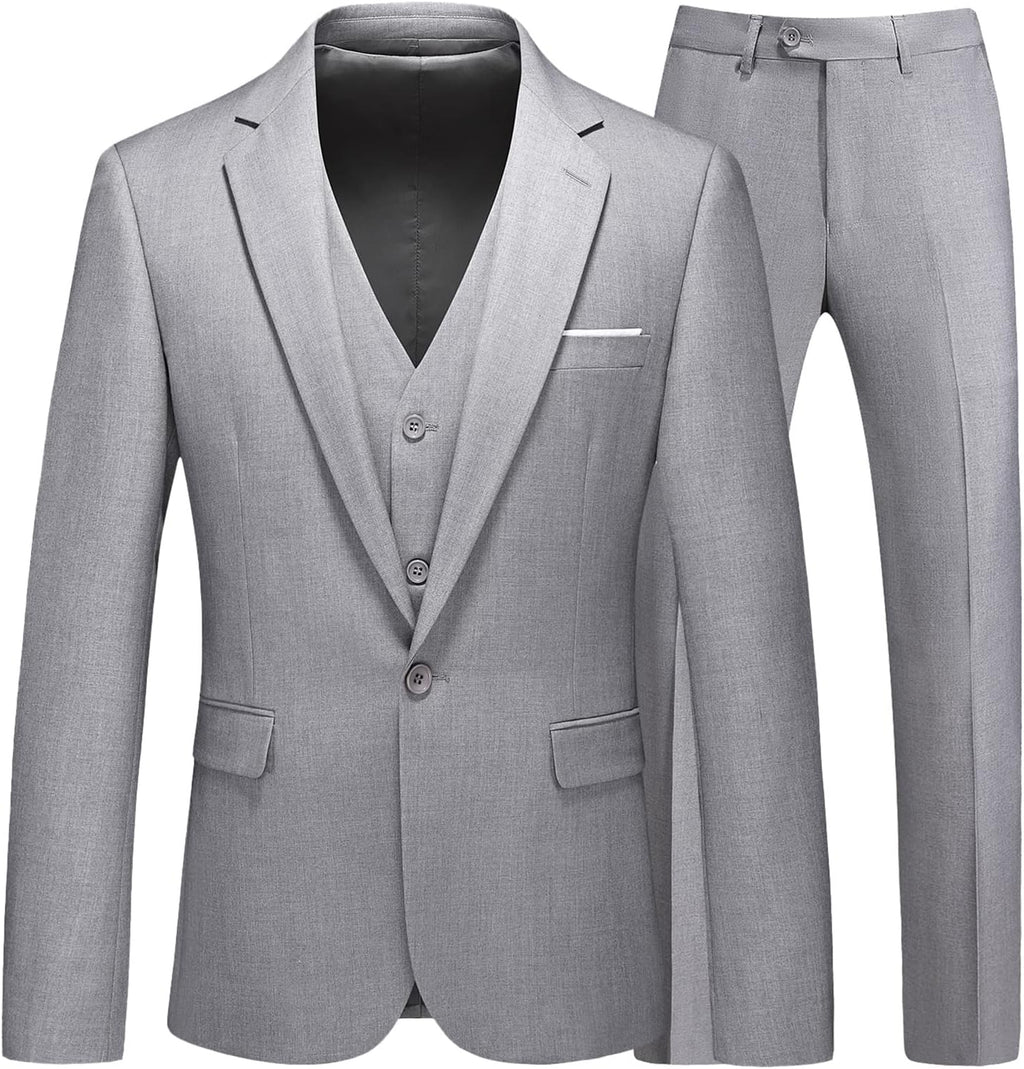 Men Suits 3 Pieces Slim Fit One Button Solid Suit Blazers for Business Wedding Formal Prom Tuxedo Blazer Vest & Pant Set
