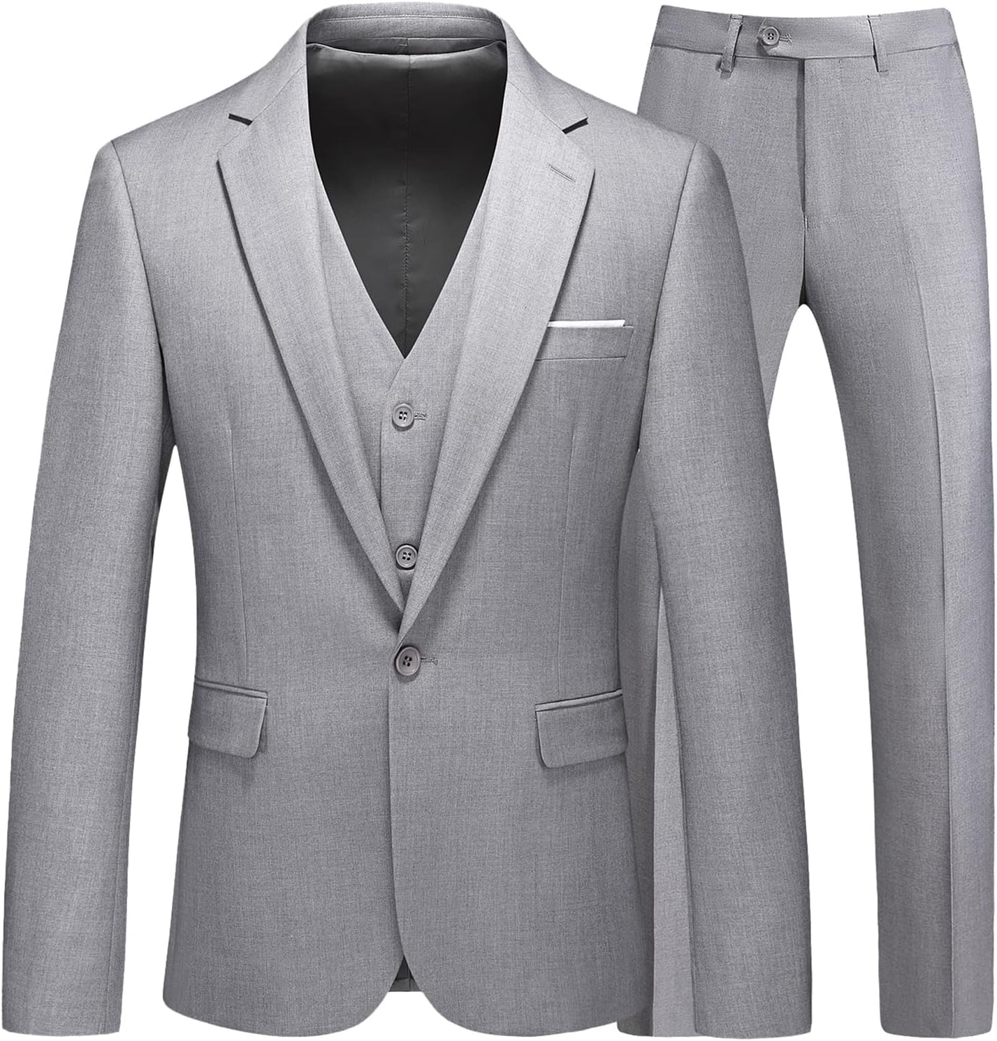 Men Suits 3 Pieces Slim Fit One Button Solid Suit Blazers for Business Wedding Formal Prom Tuxedo Blazer Vest & Pant Set