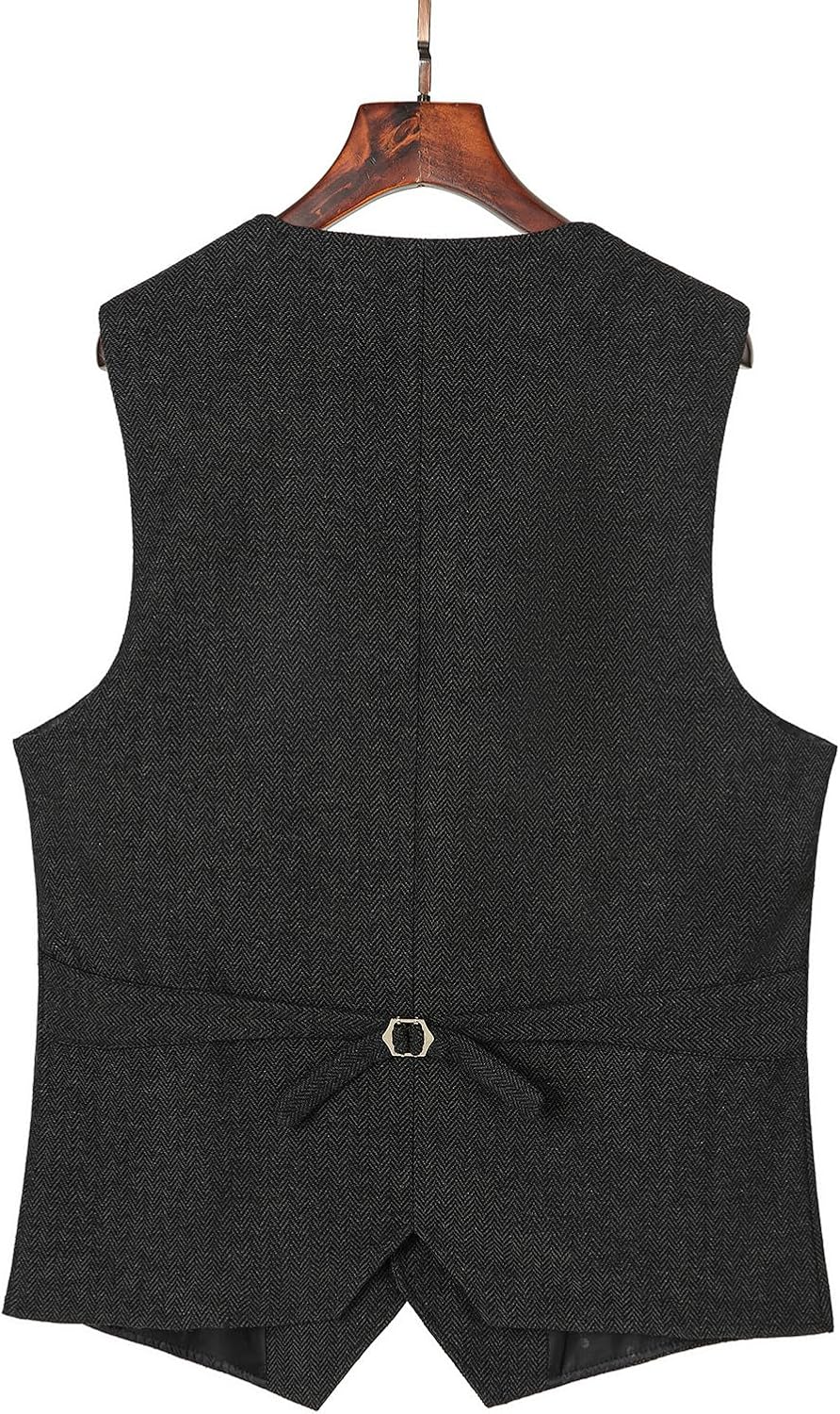 Men Vintage Suit Vest Wool Sleeveless Waistcoat Tweed For Wedding Groomsmen