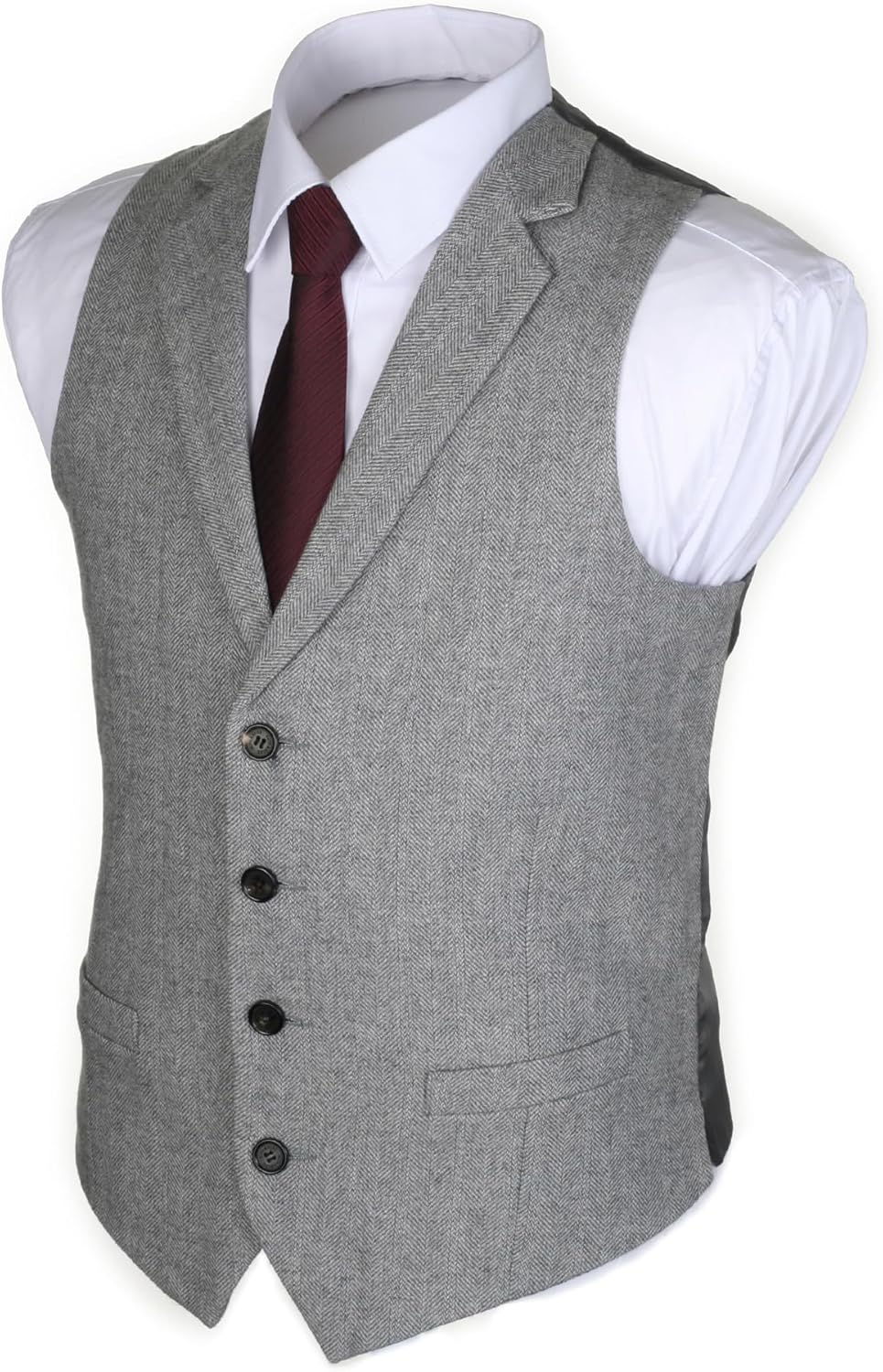 2Pockets 4Buttons Wool Herringbone Tweed Tailored Collar Suit Vest