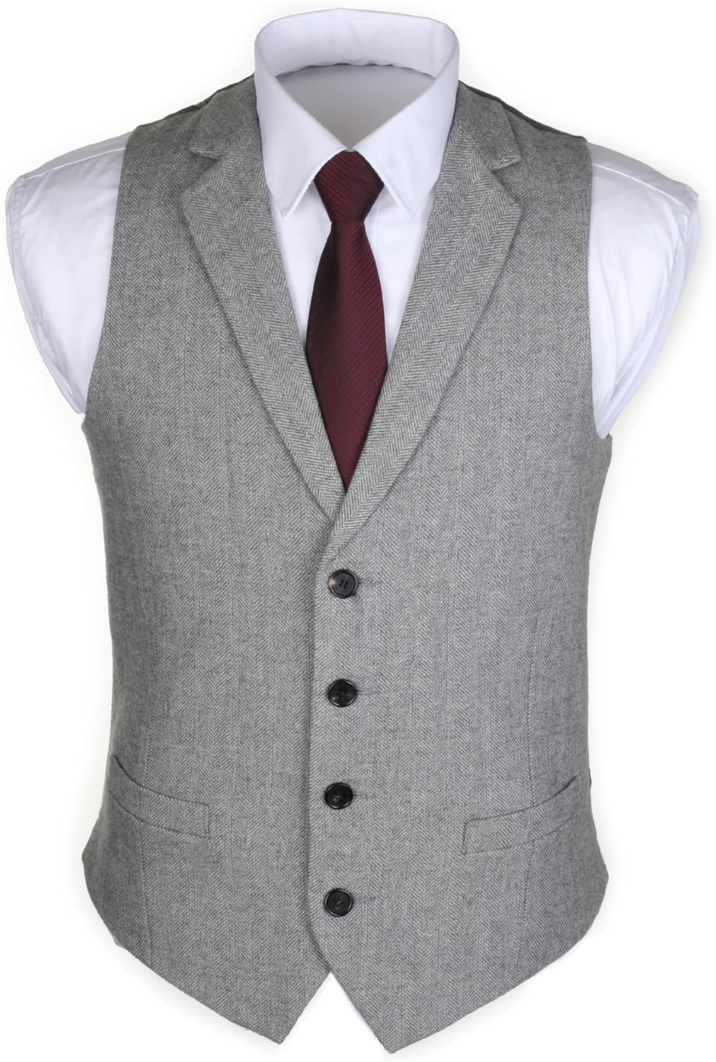 2Pockets 4Buttons Wool Herringbone Tweed Tailored Collar Suit Vest