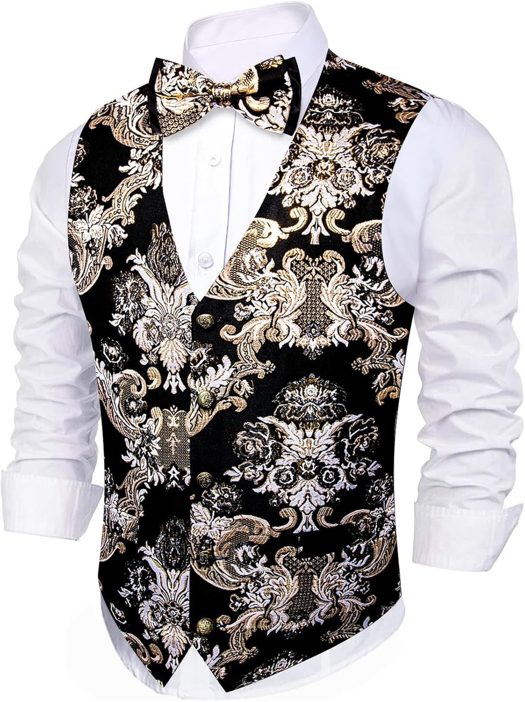Men Waistcoat Bowtie Set Paisley Jacquard Silk V-Neck Vest Handkerchief Cufflinks Formal/Leisure Wedding Party