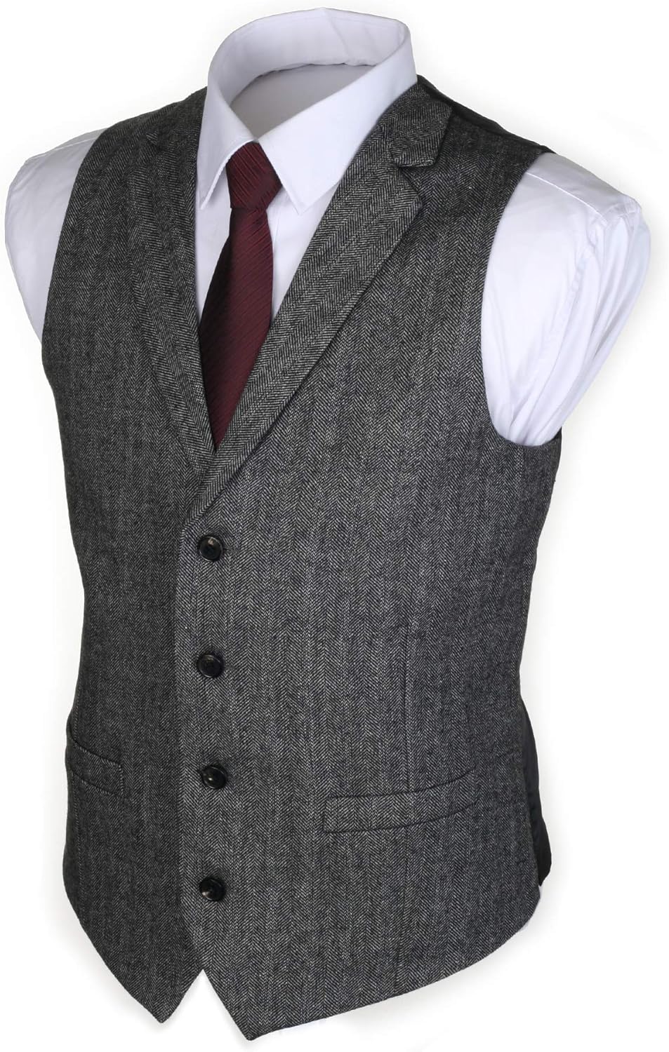 2Pockets 4Buttons Wool Herringbone Tweed Tailored Collar Suit Vest