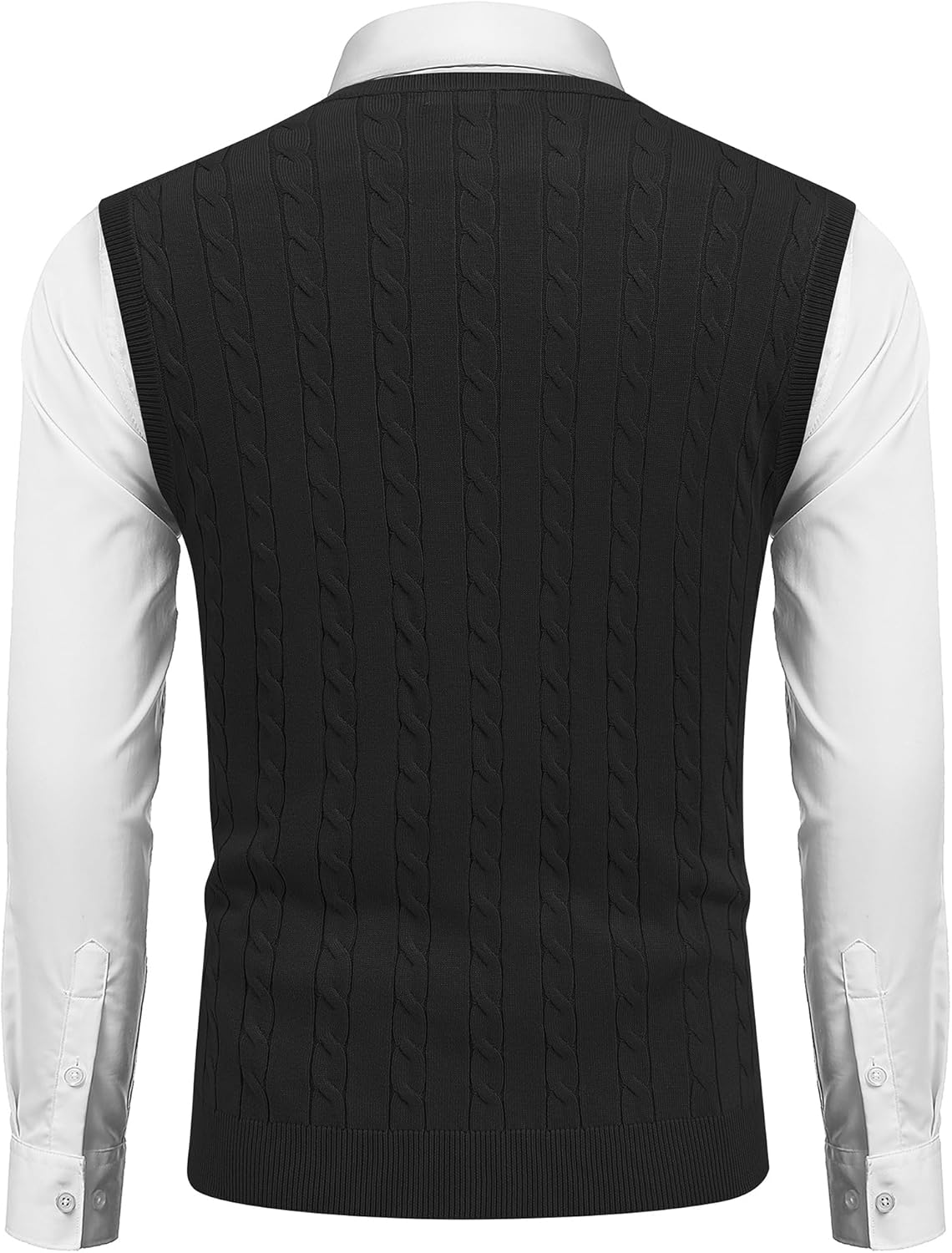 Men Sweater Vest V Neck Slim Fit Cable Knitted Sleeveless Pullover Sweater