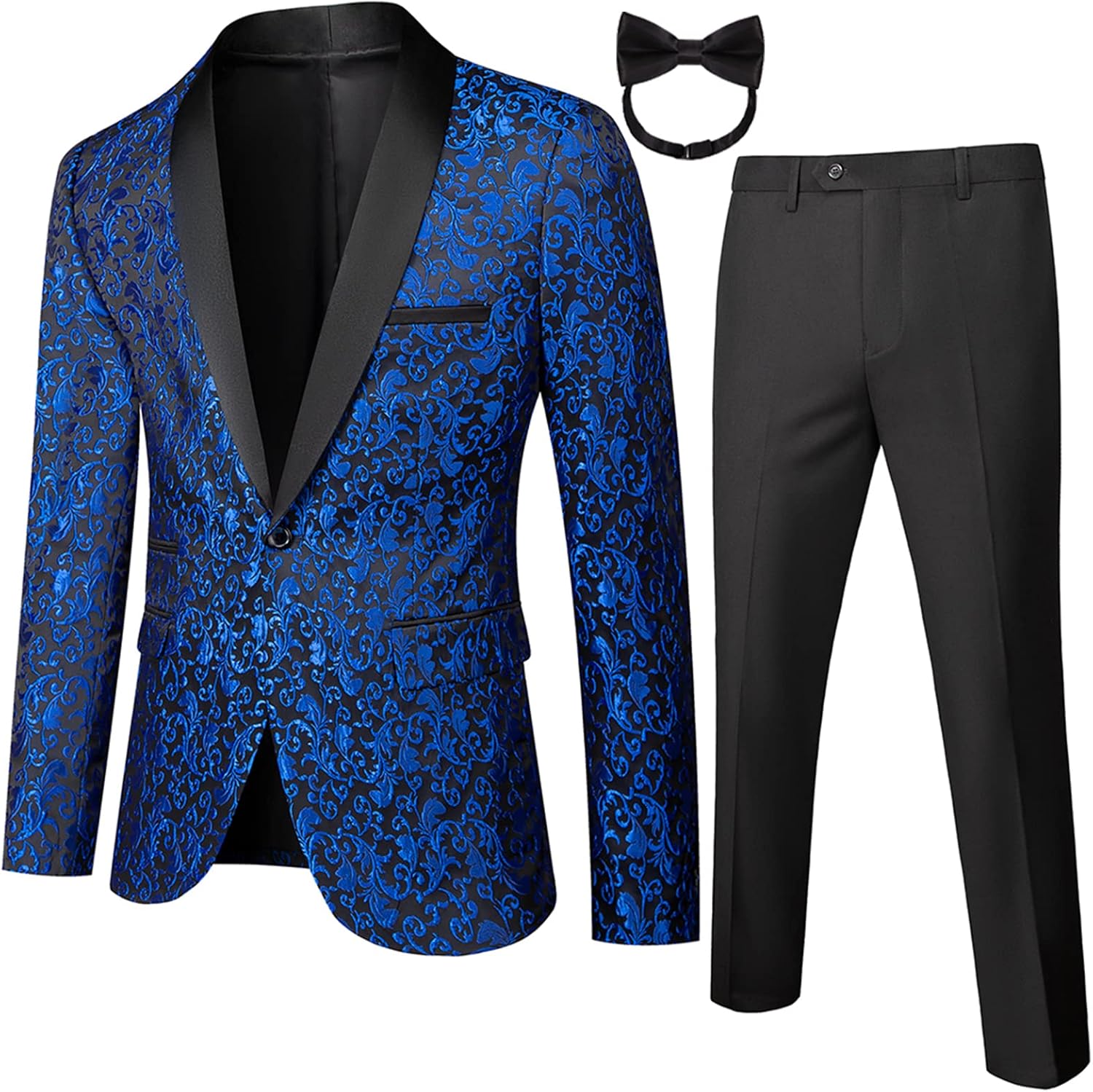 Mens 2 Piece Floral Tuxedo Jacket Paisley Shawl Lapel Suit Blazer Jacket for Dinner,Prom,Wedding