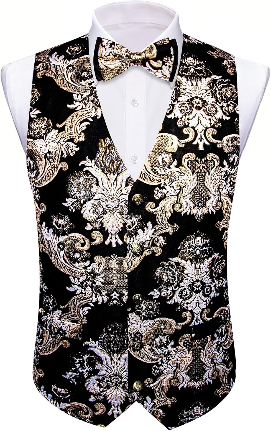 Men Waistcoat Bowtie Set Paisley Jacquard Silk V-Neck Vest Handkerchief Cufflinks Formal/Leisure Wedding Party