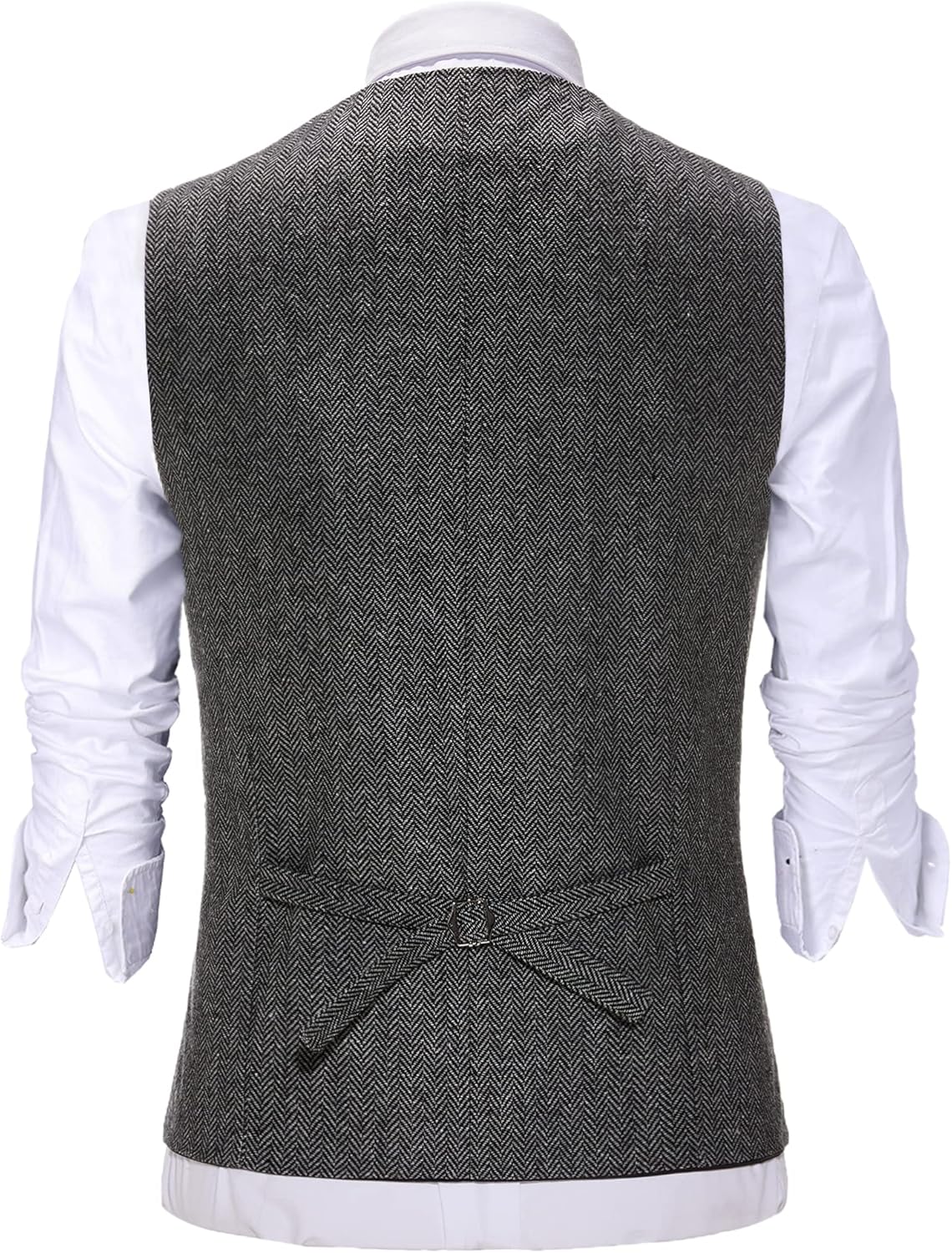Men Herringbone Tweed Wool Suit Vest Single Breasted Slim Fit Waistcoat Vest