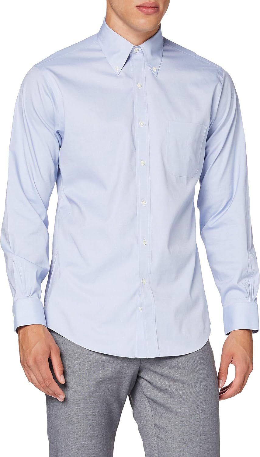 Men Non-Iron Long Sleeve Button Down Stretch Pinpoint Dress Shirt, Solid