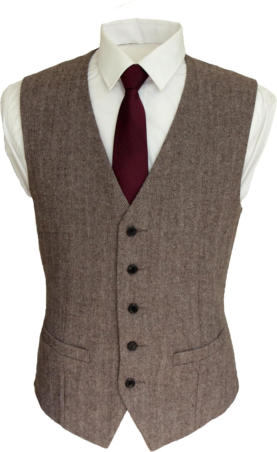 2Pockets 5Buttons Wool Herringbone Tweed Business Suit Vest