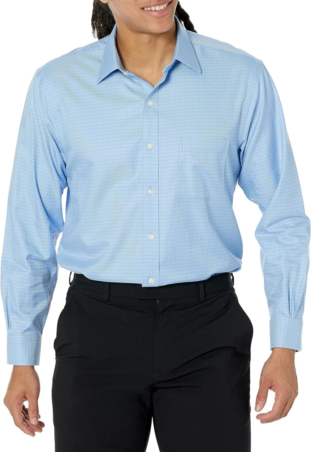Men Non-Iron Stretch Dobby  Spread Collar Check Dress Shirt